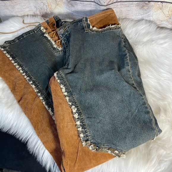 Lace Wing 60's Era VTG Upcycled Festival Jeans Sz 15/16 - Picture 1 of 12